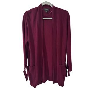 Charter Club Womens Longline Old Money Cardigan Pockets Tie Sleeves Cranberry M